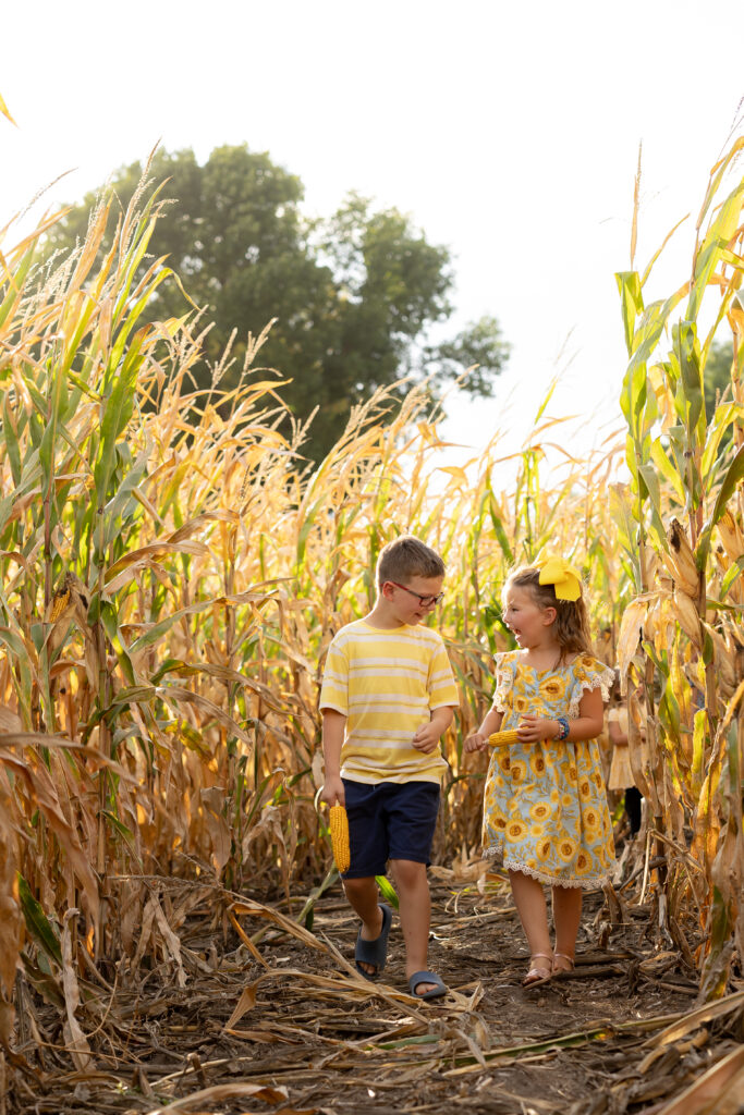 Corn Maze with a boy and girl