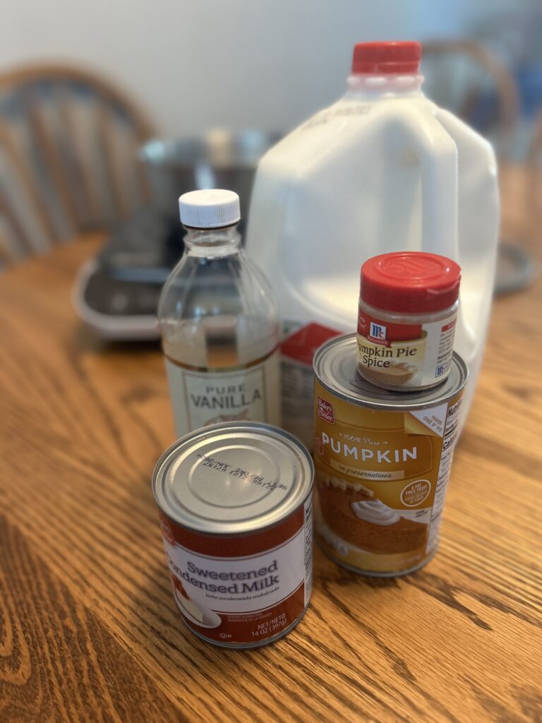 Ingredients for pumpkin creamer