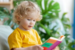 Toddler Boy Reading Book