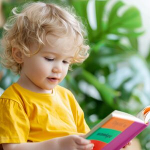 Toddler Boy Reading Book