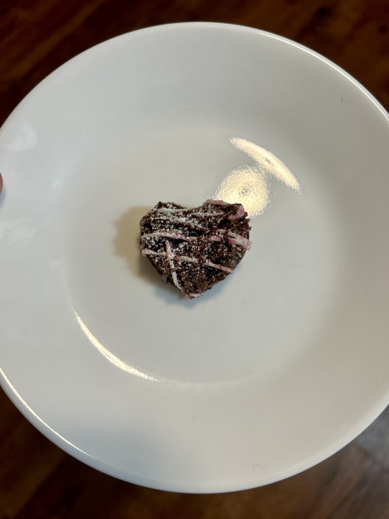 Valentine Brownie bite with powered sugar